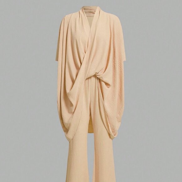 Apricot Elegant Women's Loose And Comfortable Textured Women's Set - Picture 3 of 4